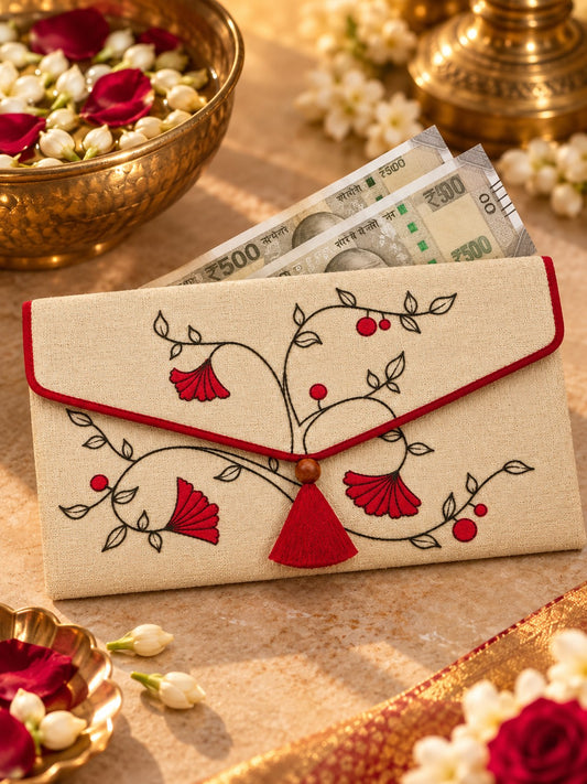 Gulmohar Khadi shagun envelope with Rs 500 notes