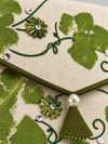 Close-up of hand embroidery on the Hariyali Khadi shagun envelope