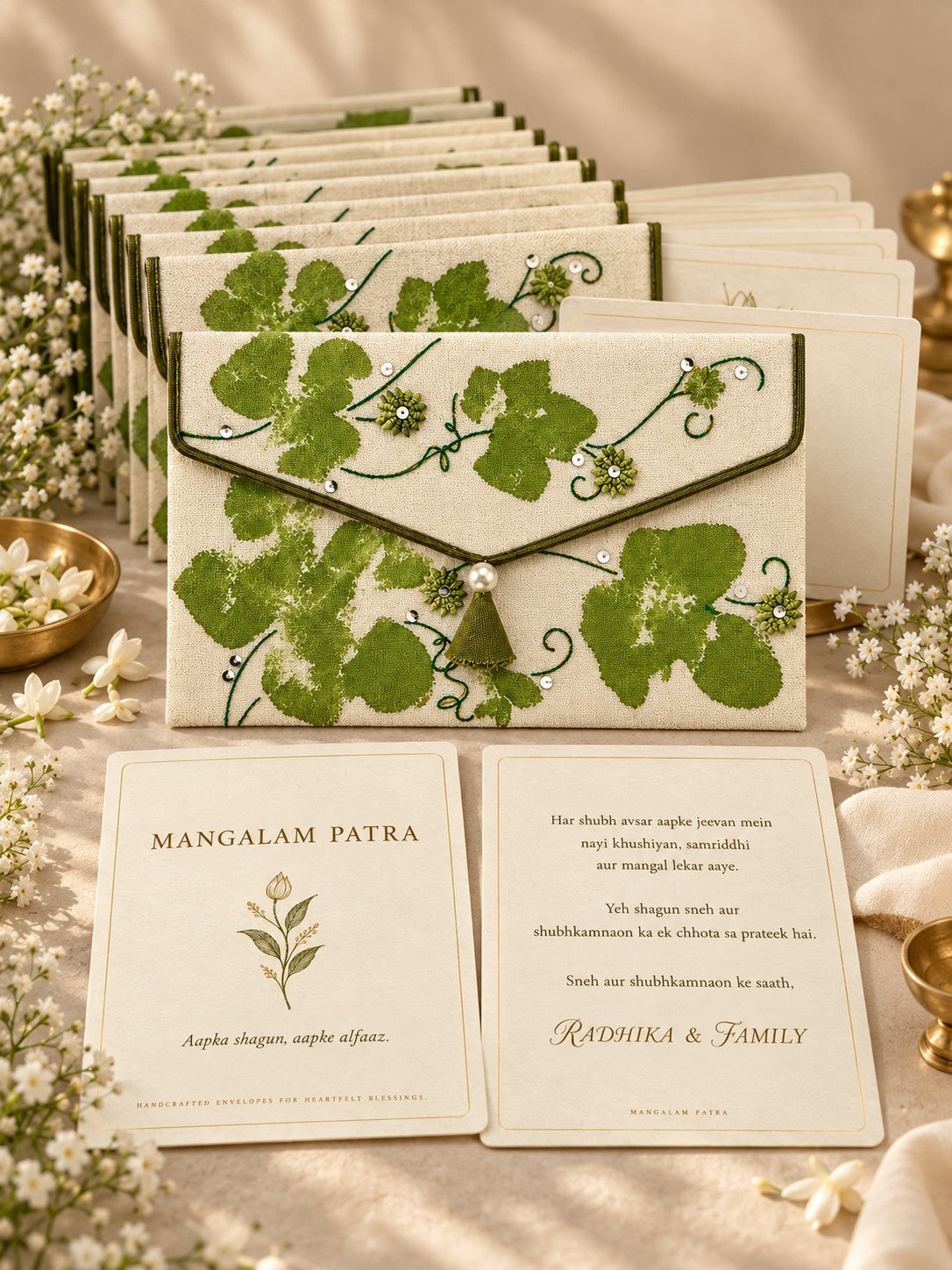 Hariyali Khadi shagun envelope bundle with personalised wishes cards