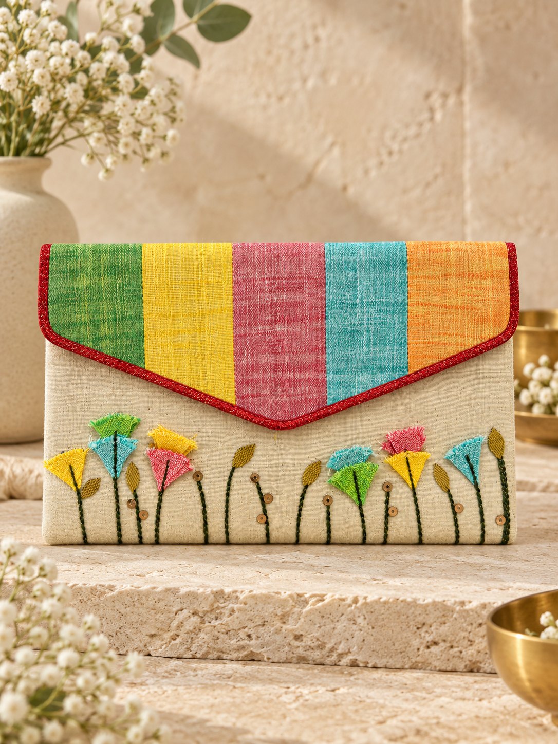 Mangalam Patra Indradhanush hand embroidered Khadi shagun envelope