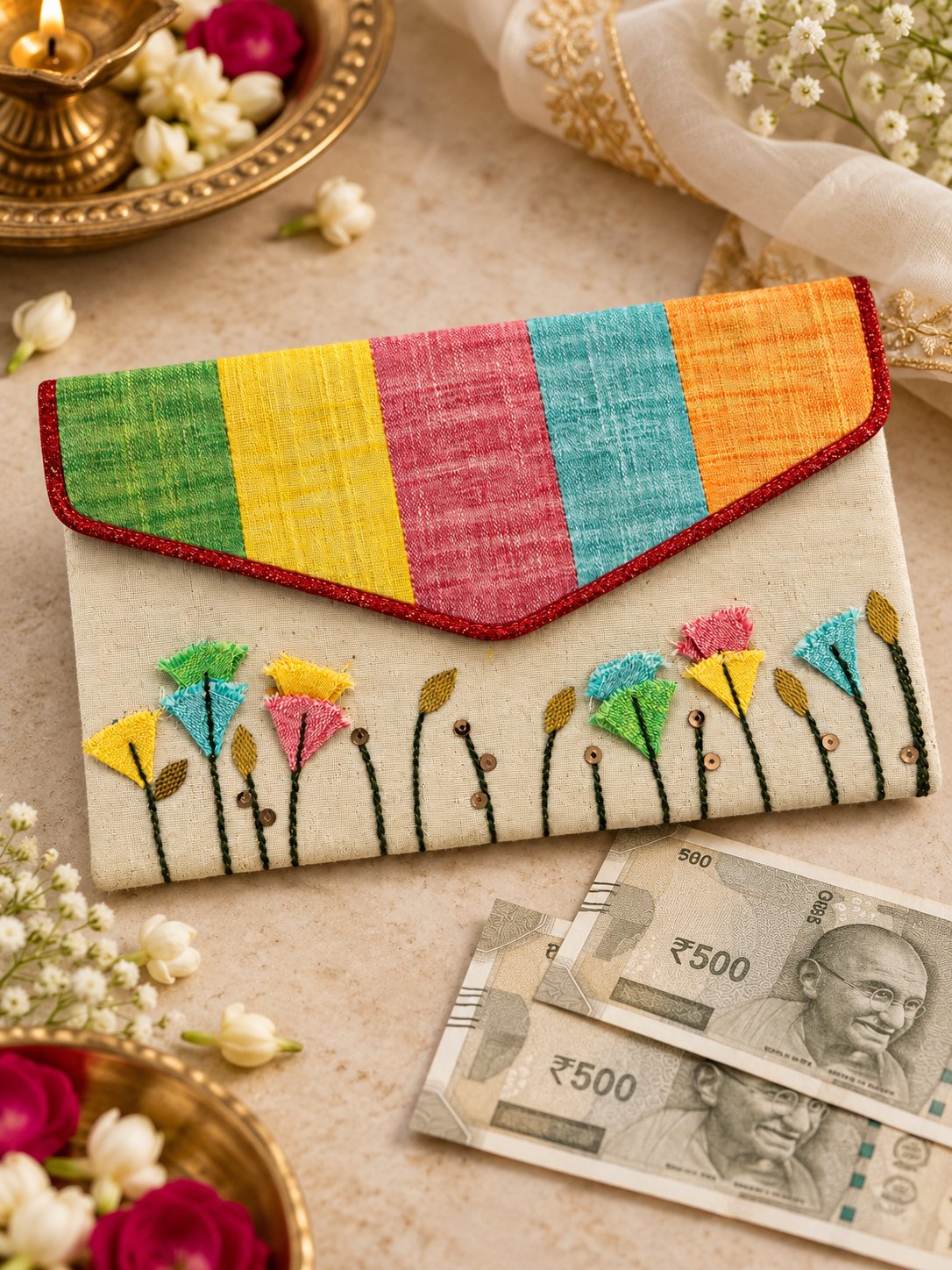 Khadi shagun envelope with Rs 500 notes