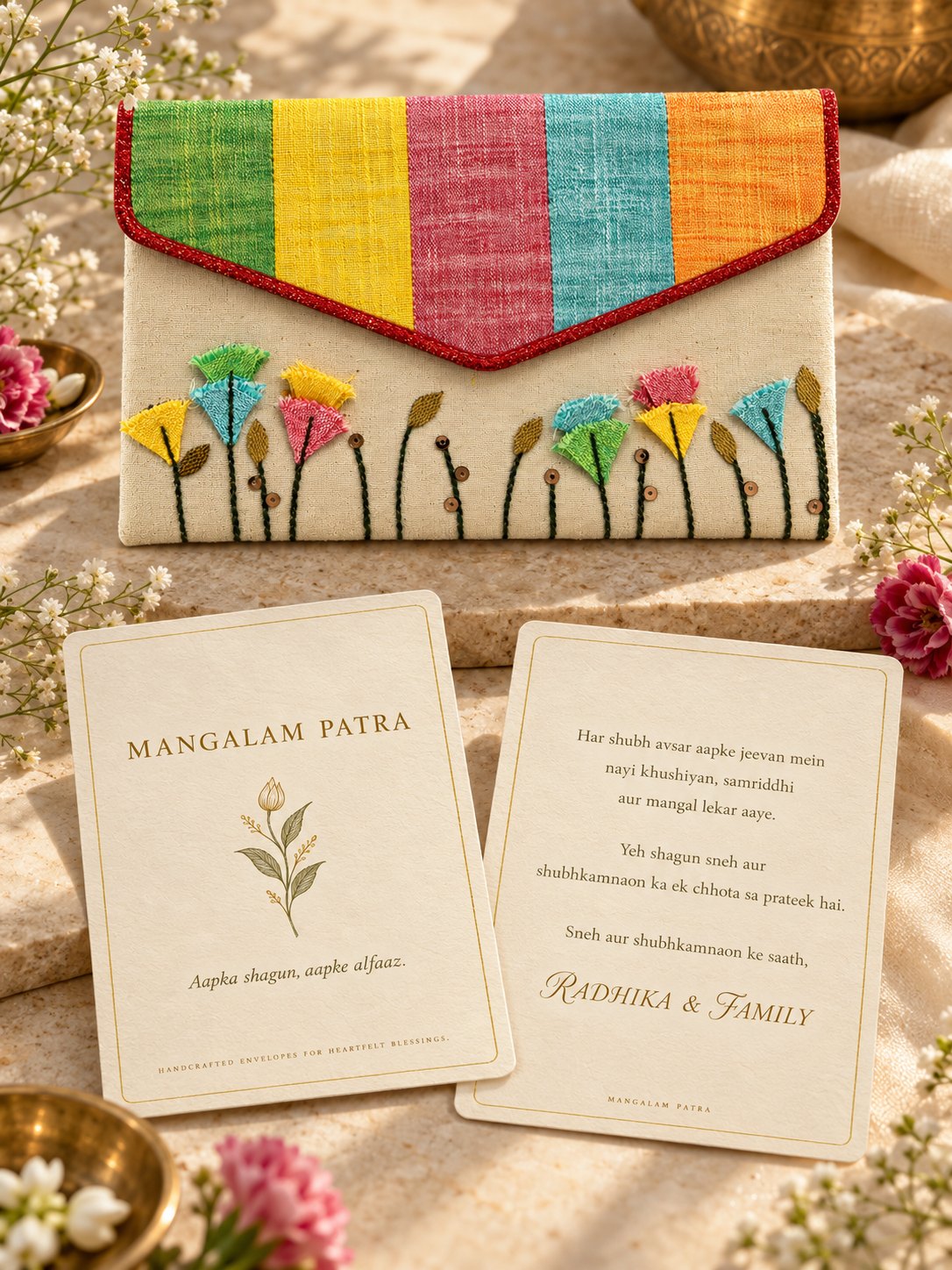 Khadi shagun envelope with Mangalam Patra wishes card
