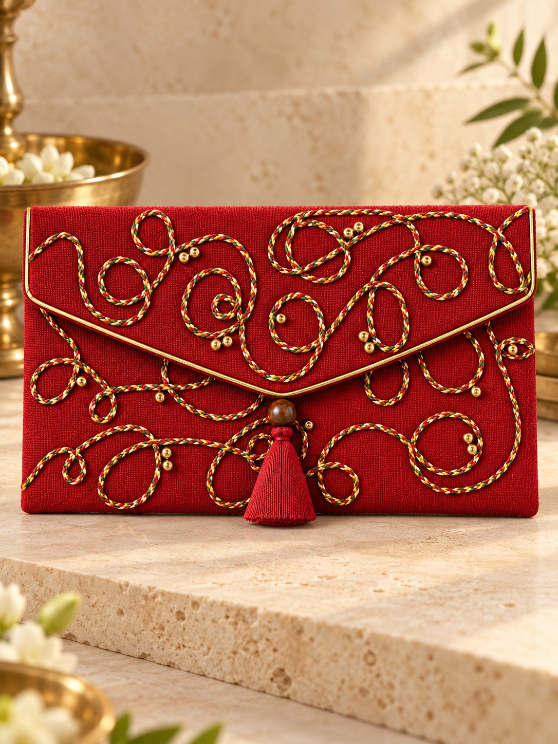 Mangalam Patra Lehar hand embroidered Khadi shagun envelope