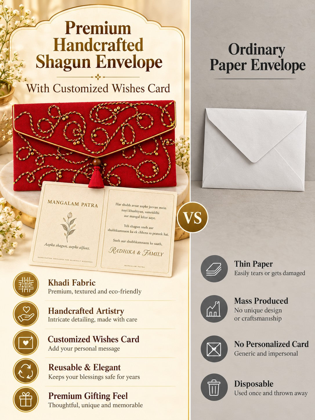 Khadi shagun envelope vs ordinary paper envelope