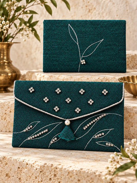 Mangalam Patra Mayur hand embroidered Khadi shagun envelope