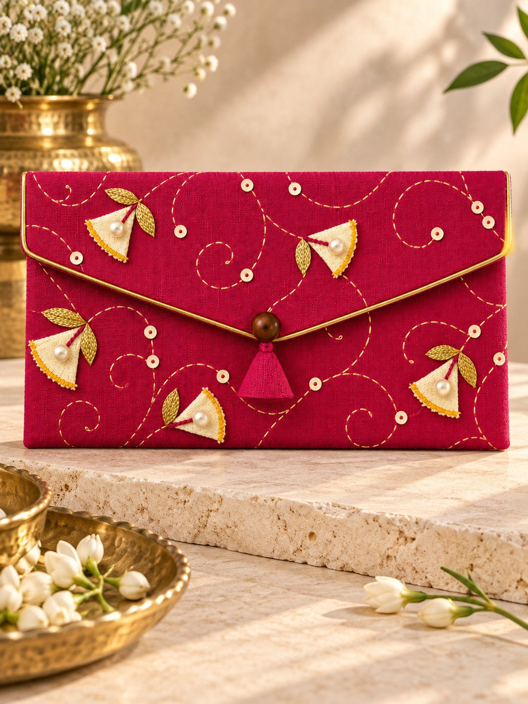 Mangalam Patra Rani hand embroidered Khadi shagun envelope