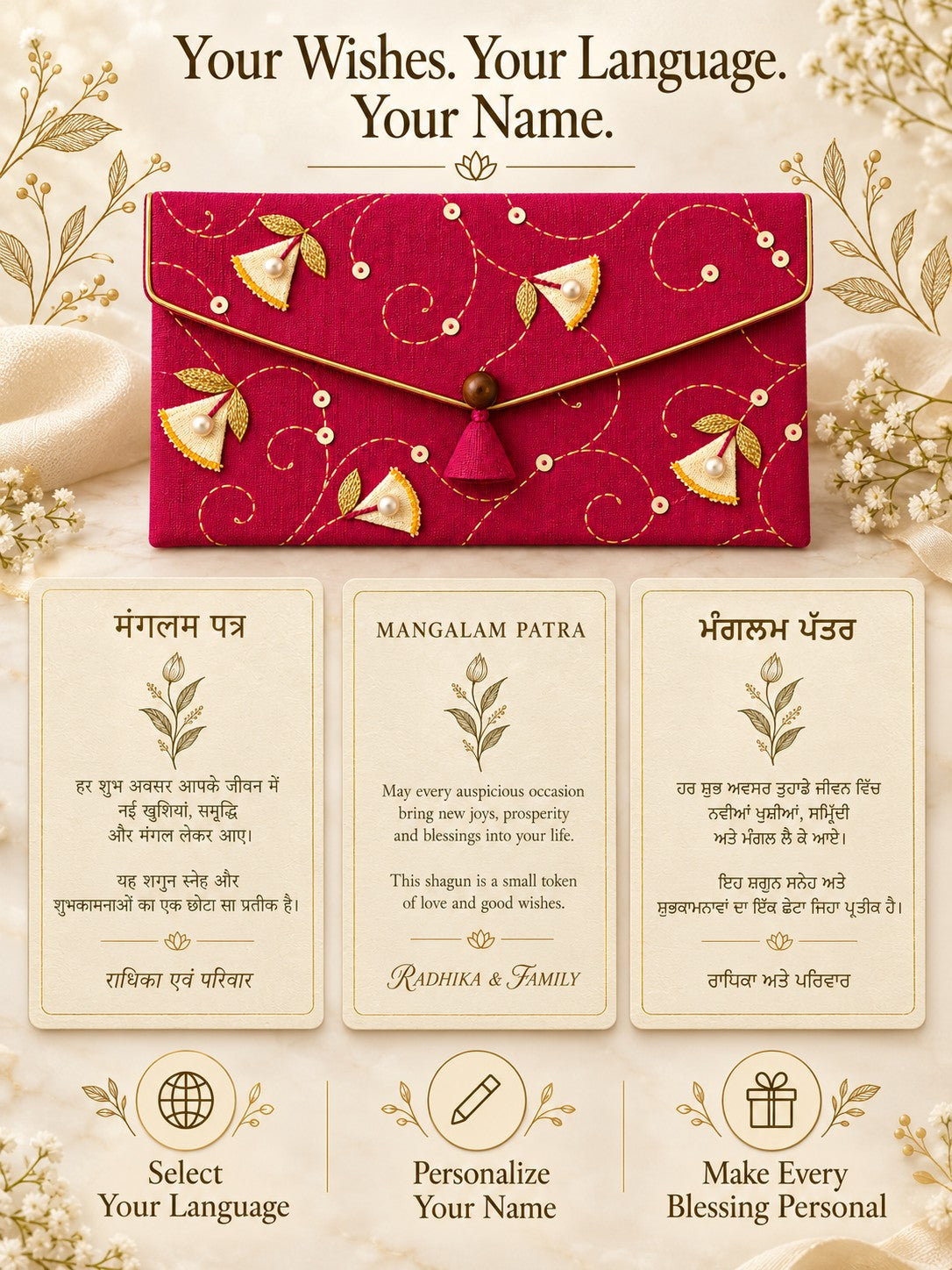 Personalised wishes card in Hindi, English and Punjabi with name