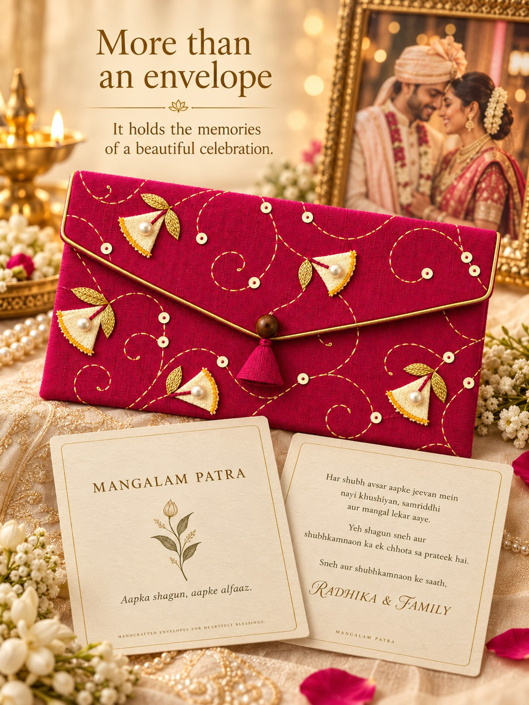 Reusable Rani Khadi shagun envelope as a keepsake