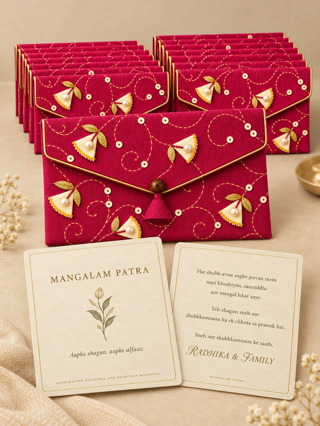 Rani Khadi shagun envelope bundle with personalised wishes cards