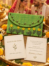 Sarson Khadi shagun envelope with wishes card at an Indian wedding