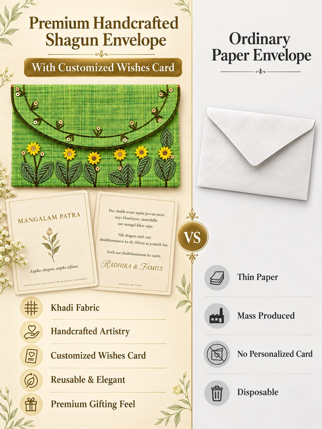 Khadi shagun envelope vs ordinary paper envelope