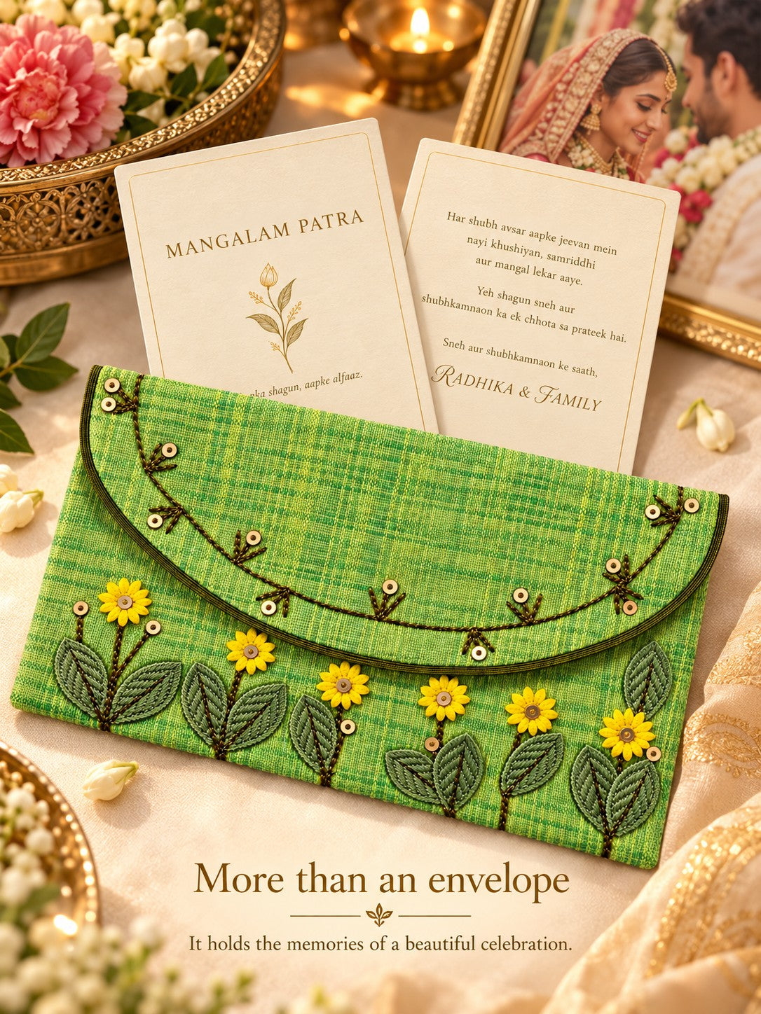 Reusable Sarson Khadi shagun envelope as a keepsake