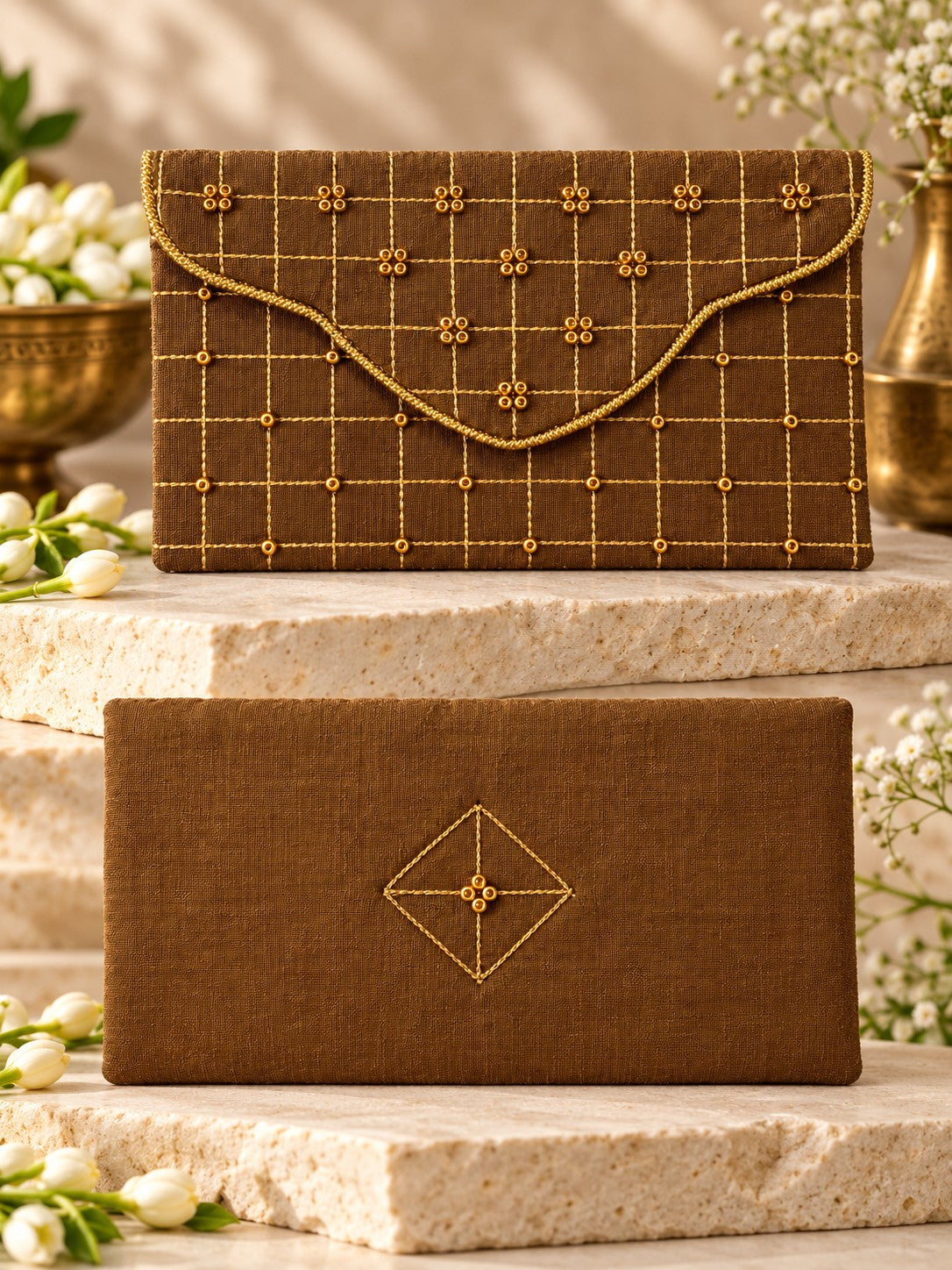 Mangalam Patra Sunehri hand embroidered Khadi shagun envelope