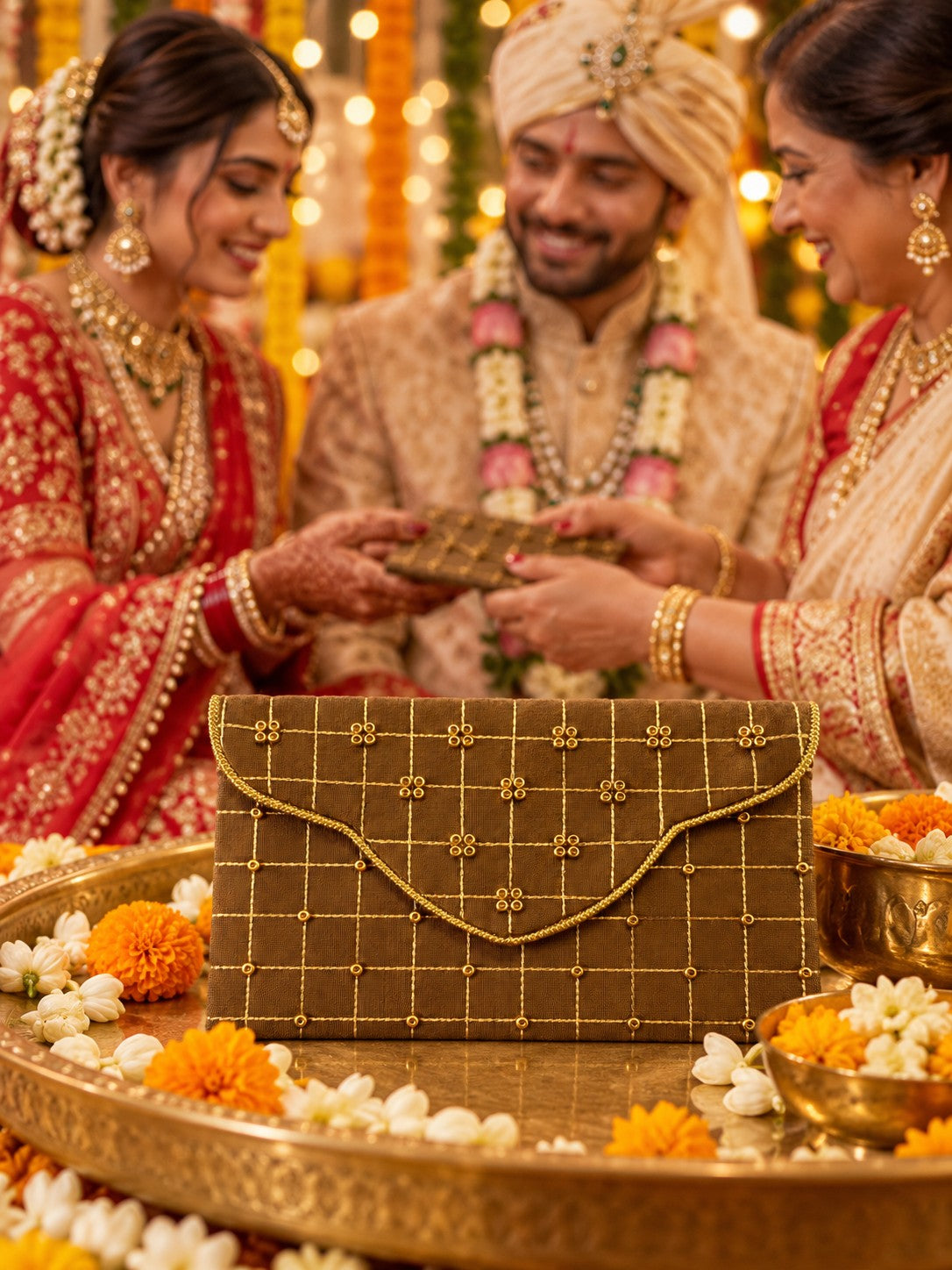 Sunehri Khadi shagun envelope at an Indian wedding