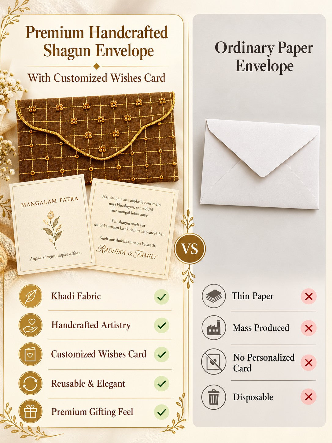 Khadi shagun envelope vs ordinary paper envelope