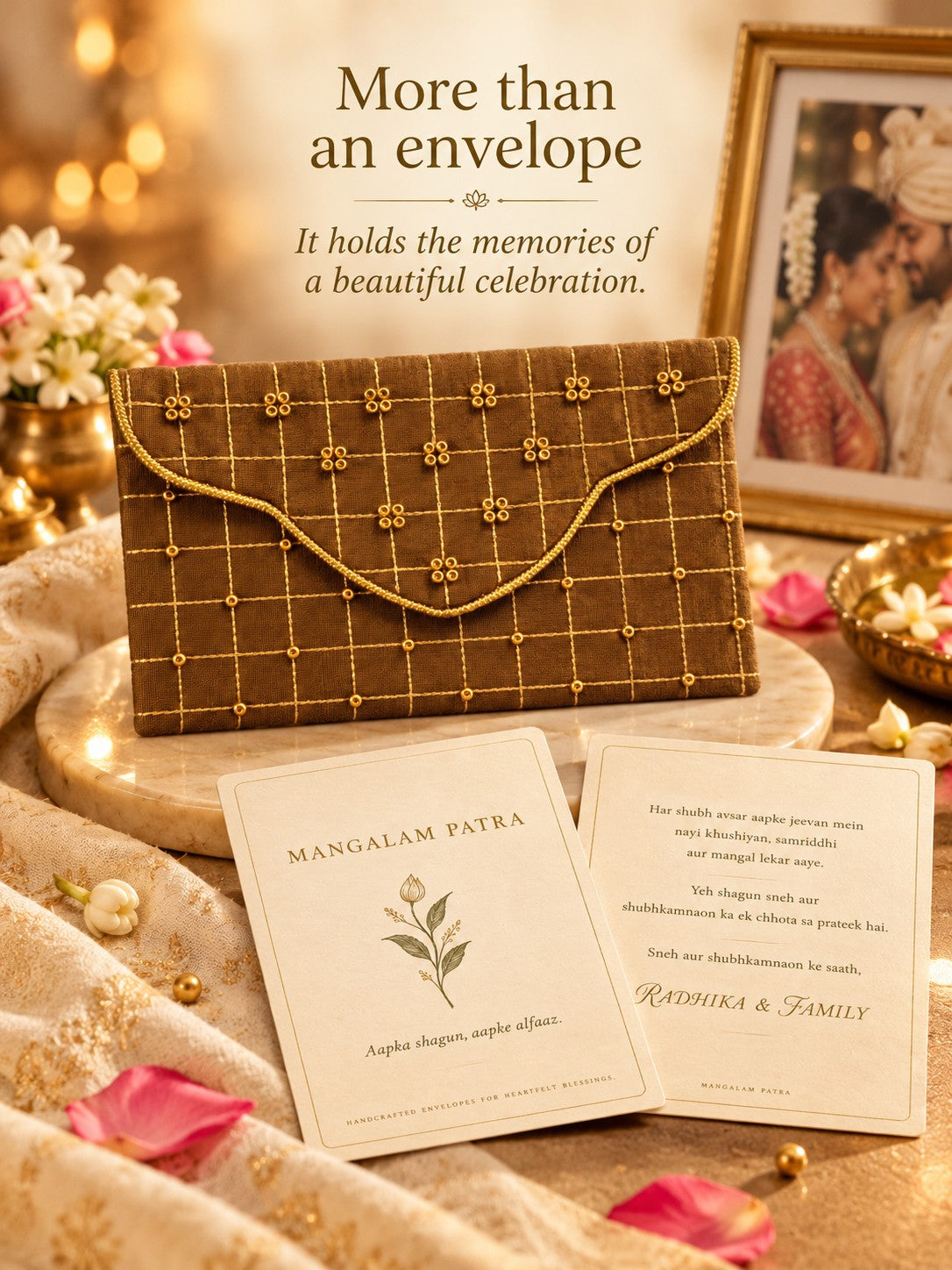 Reusable Sunehri Khadi shagun envelope as a keepsake