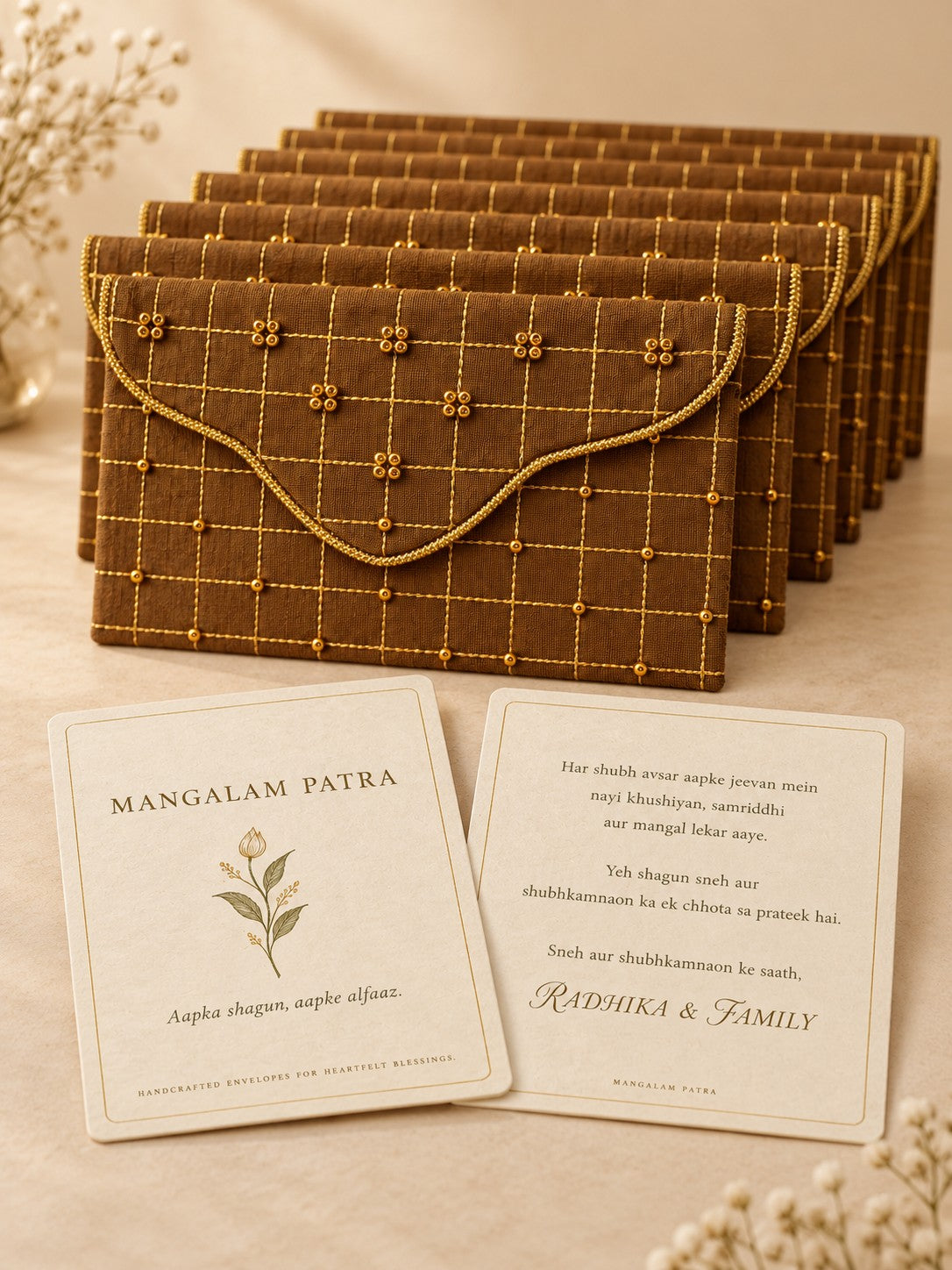 Sunehri Khadi shagun envelope bundle with personalised wishes cards