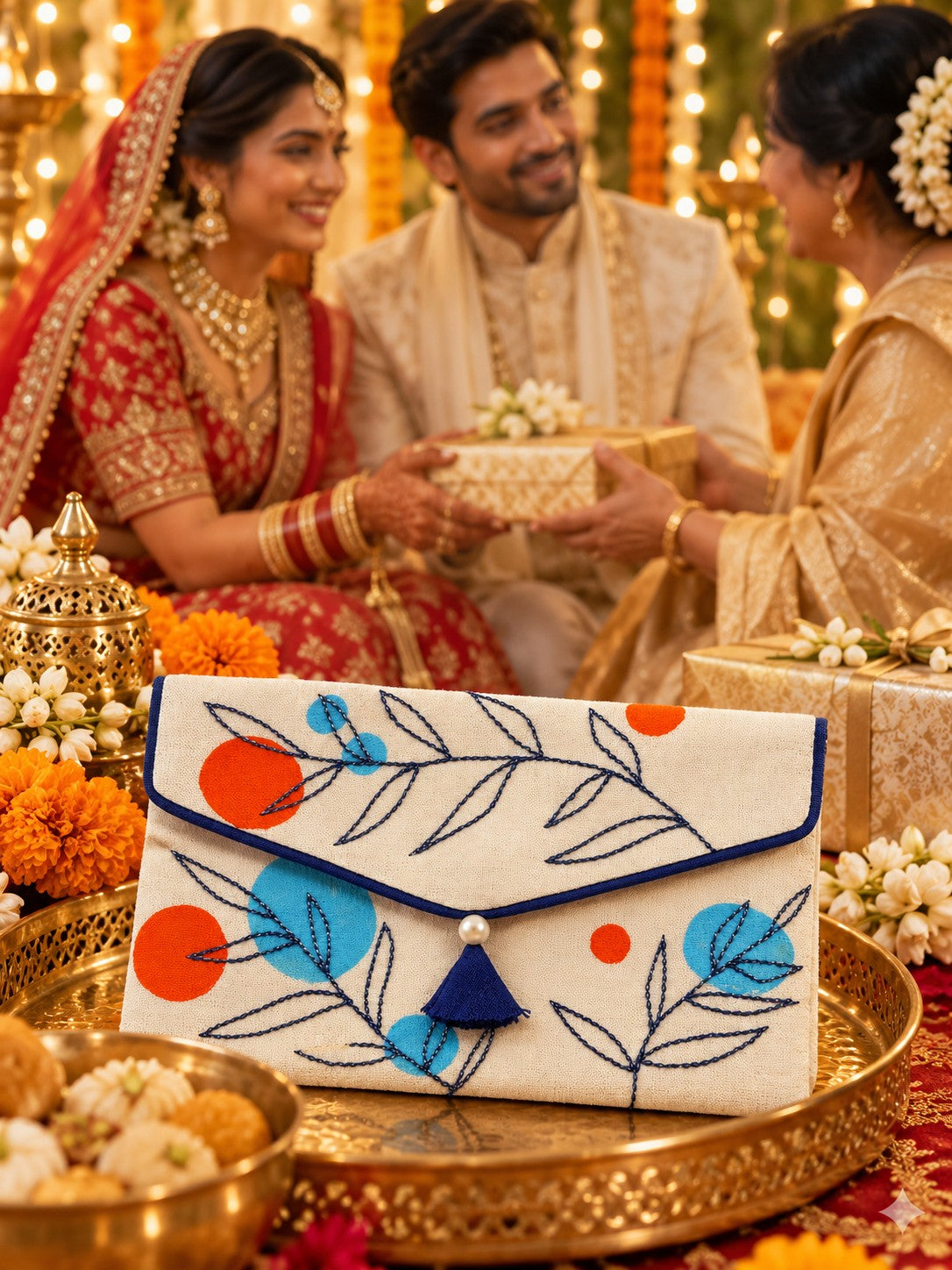 Tehni Khadi shagun envelope at an Indian wedding