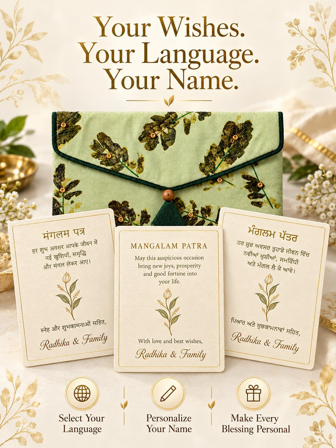 Personalised wishes card in Hindi, English and Punjabi with name