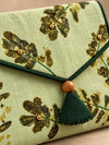 Close-up of hand embroidery on the Vanya Khadi shagun envelope