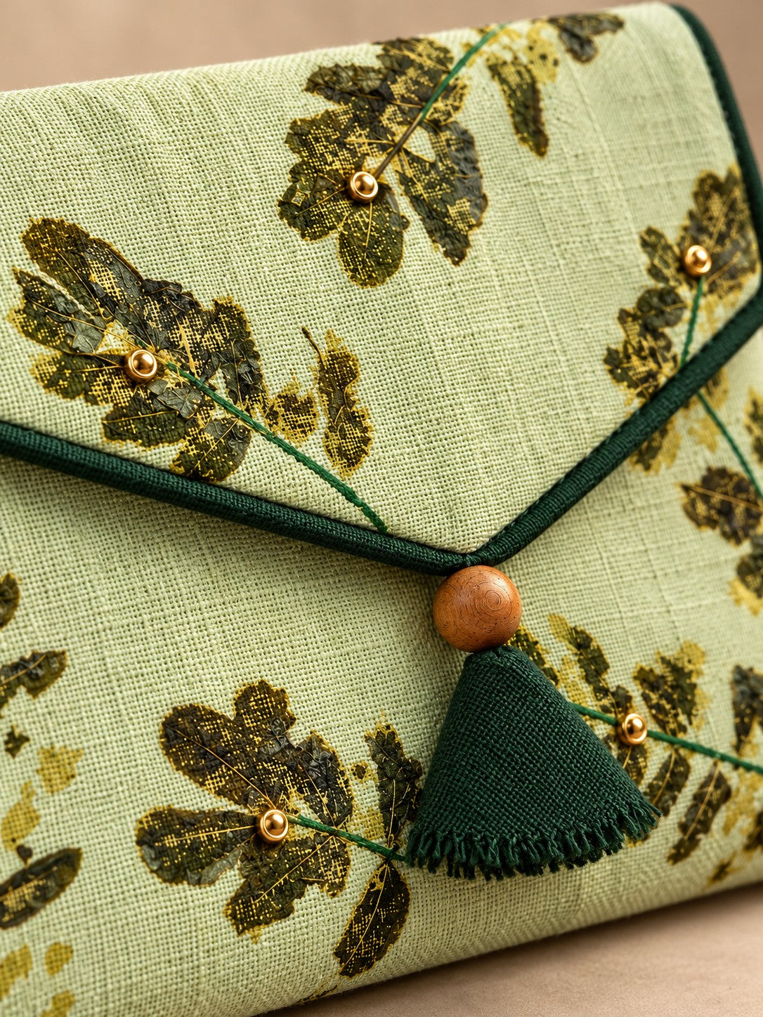 Close-up of hand embroidery on the Vanya Khadi shagun envelope