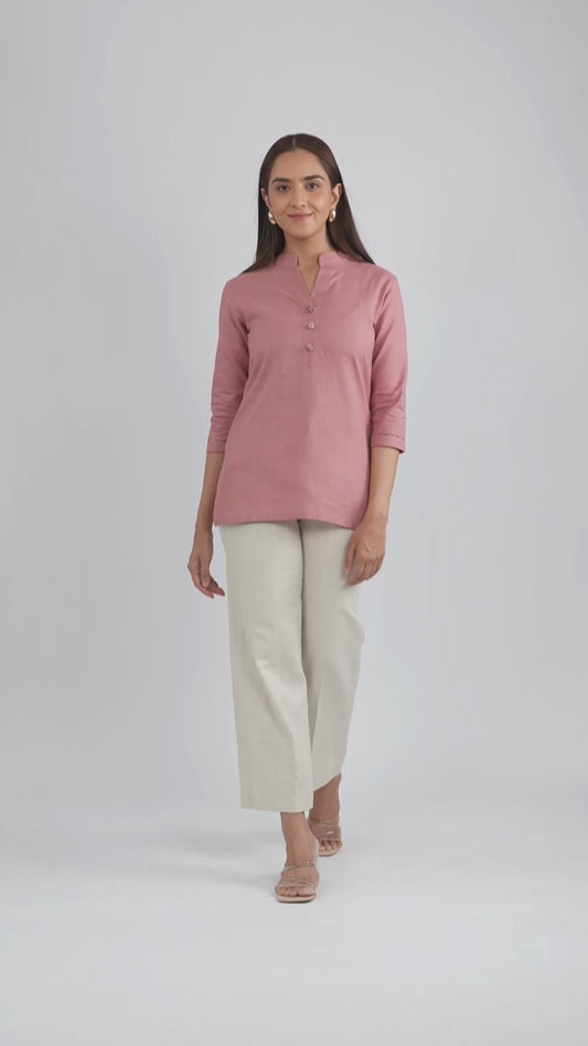 Dusky Rose Pink Khadi Short Kurti for Women