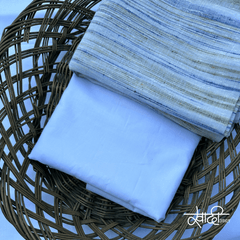 Khadi Kurta Pajama Fabric Combo Set - Unstitched Off Blue Traditional Khadi