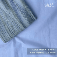 Khadi Kurta Pajama Fabric Combo Set - Unstitched Off Blue Traditional Khadi