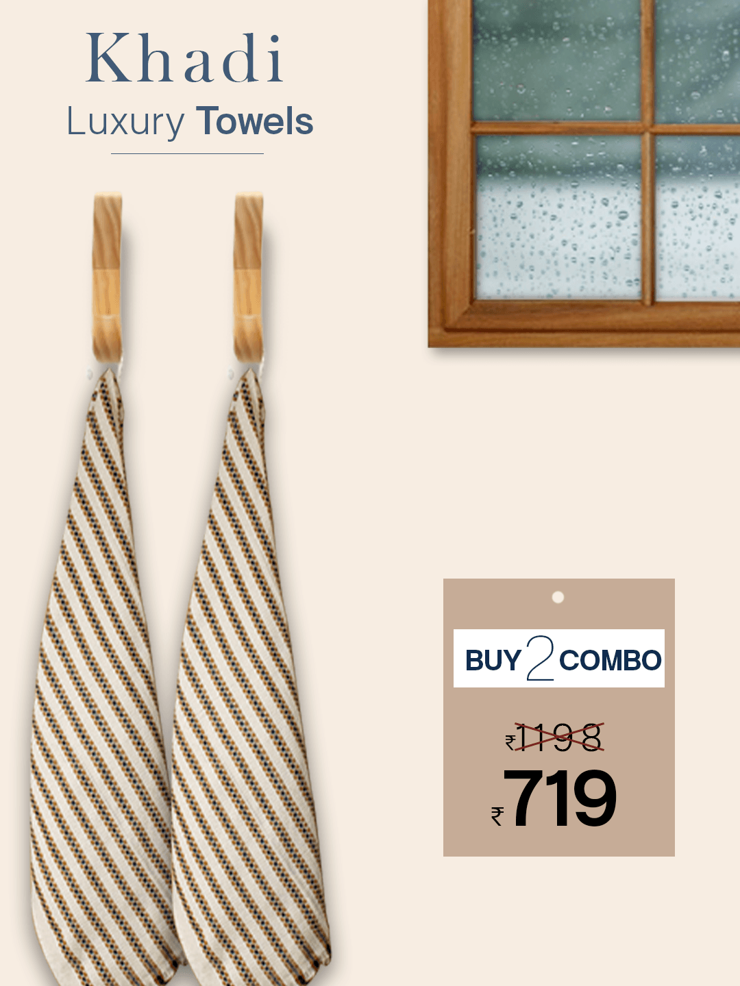 100 Cotton Khadi Towel Gold Check Khadi Sadan
